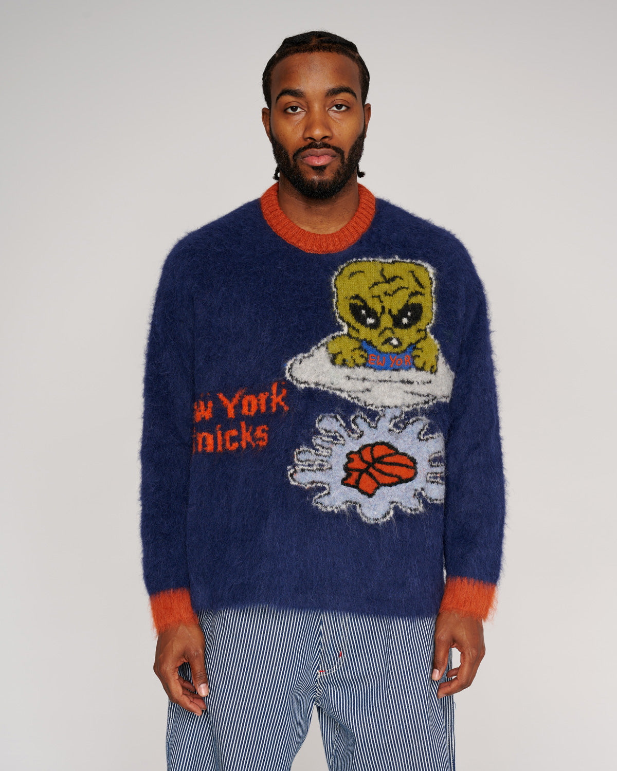 Brain Dead x NBA New York Knicks Alpaca Sweater - Navy