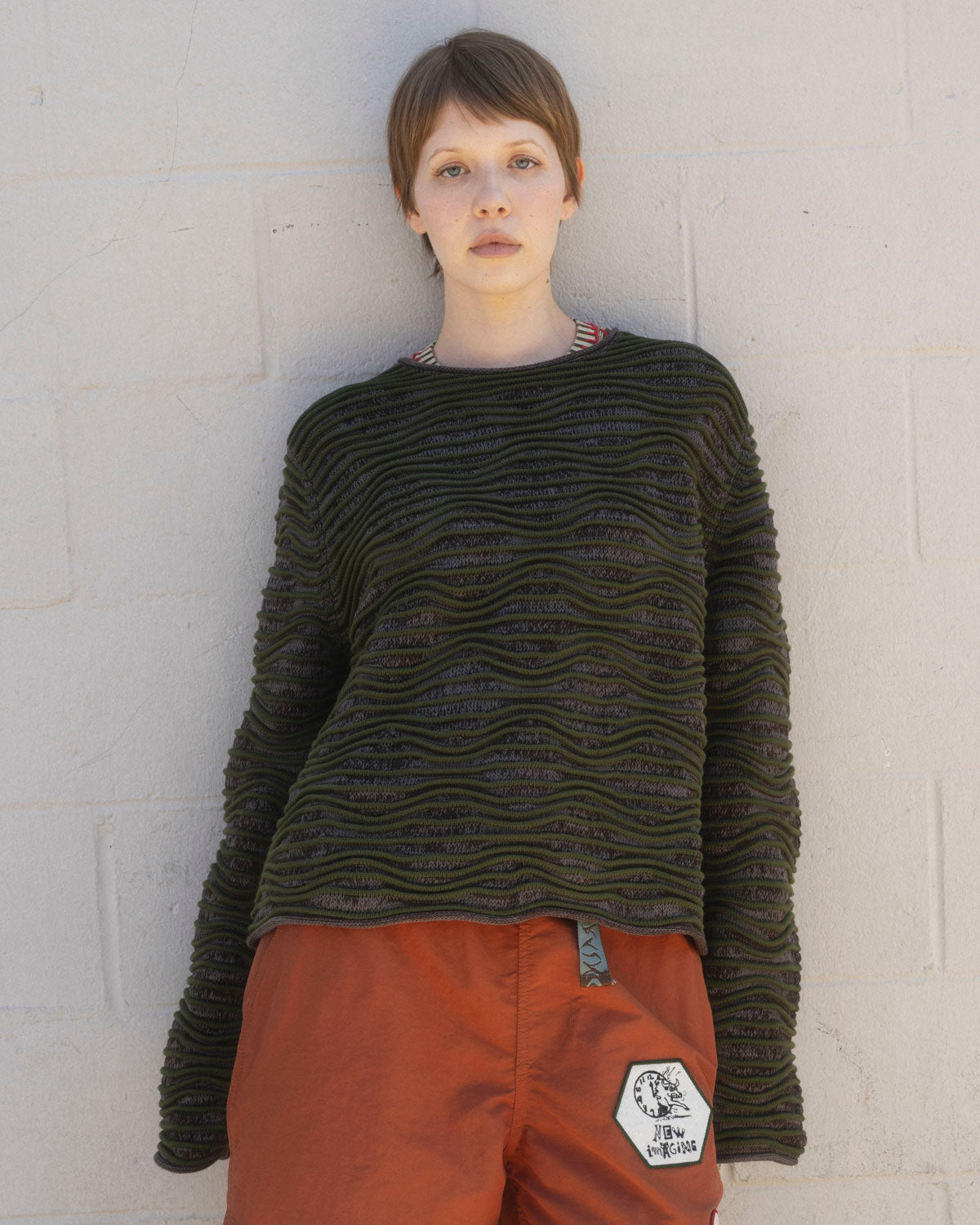 3D Wave Cropped Sweater - Forest Green