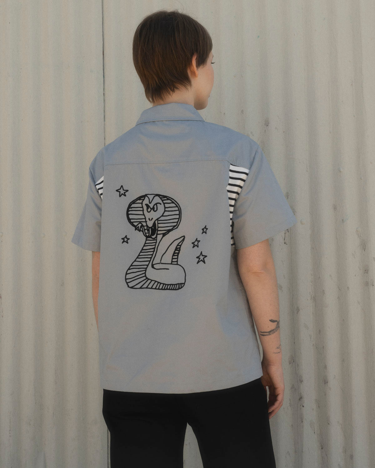 Cobra Flocked Bowling Shirt - Stone