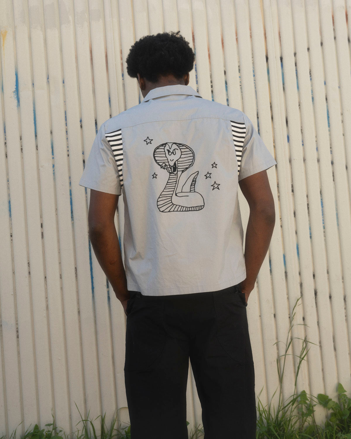 Cobra Flocked Bowling Shirt - Stone