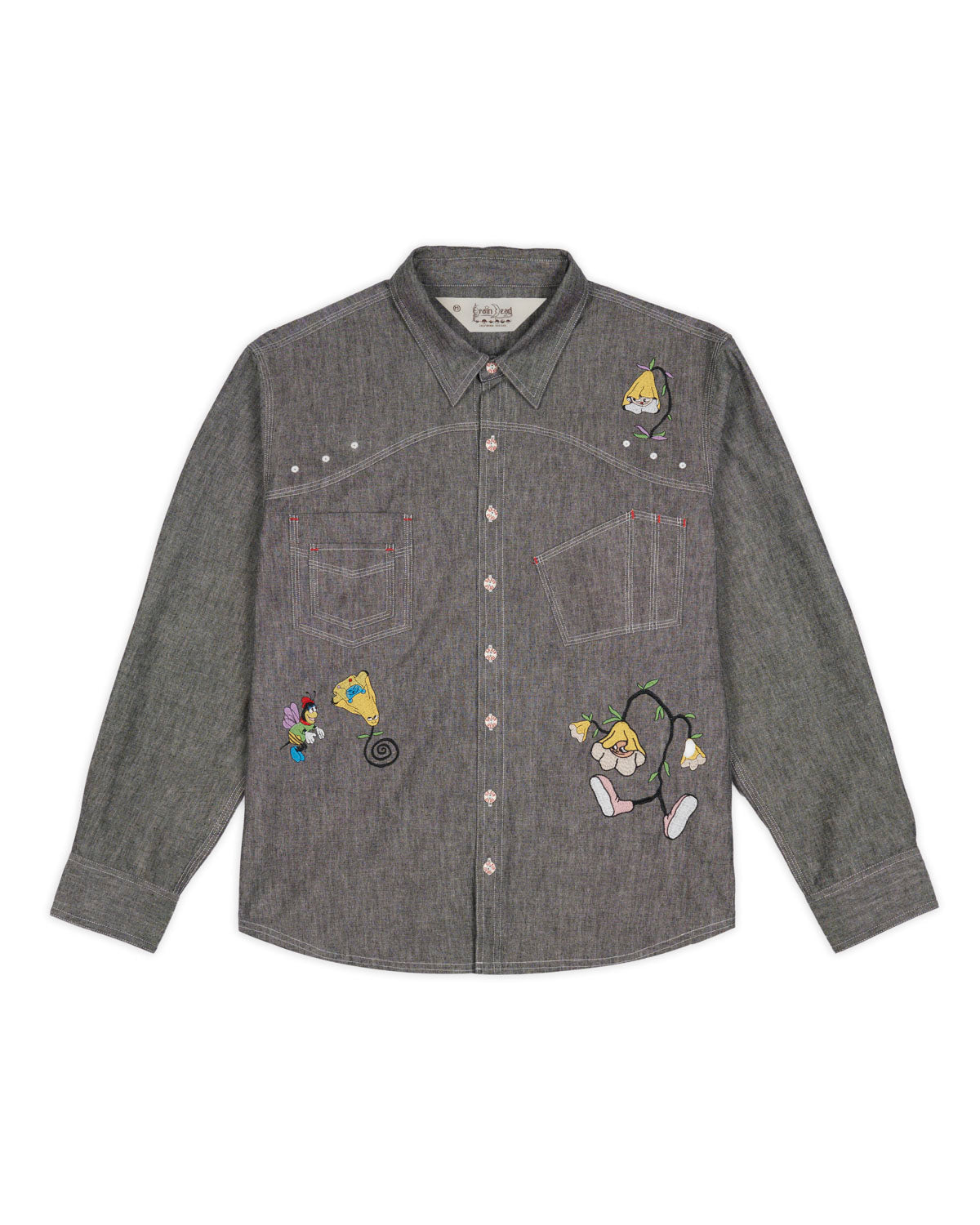 Garden Party Chambray Button Up Shirt - Gray