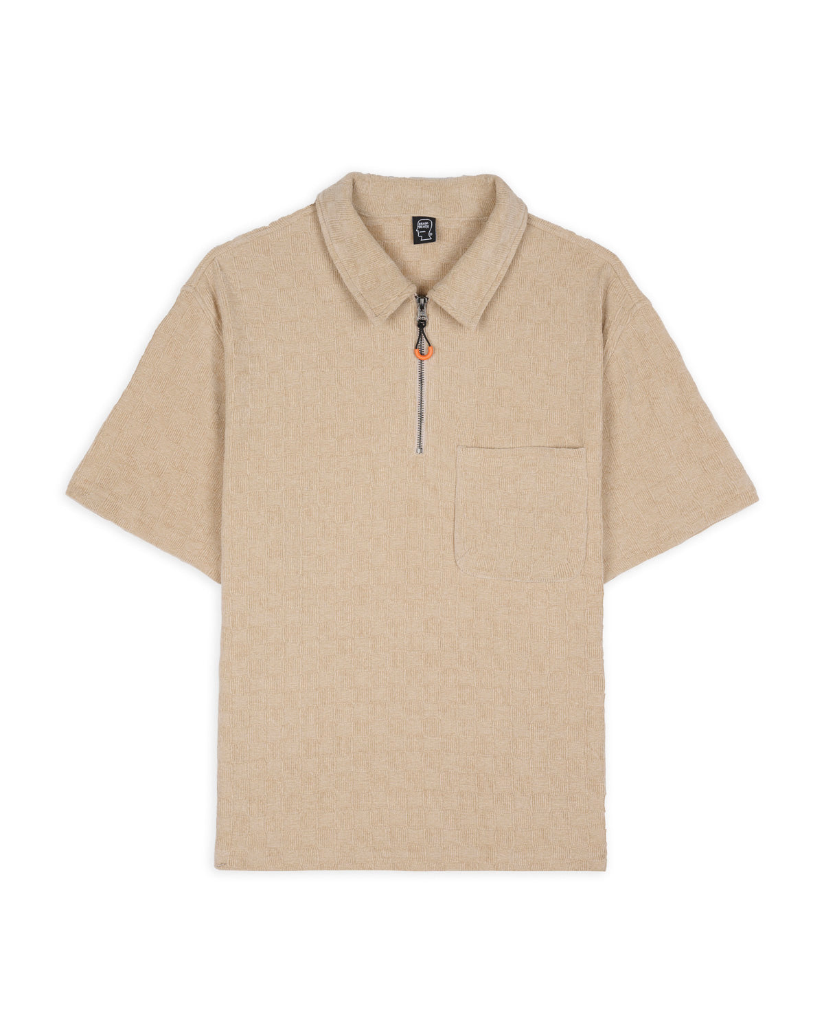 Knit Check Half Zip Shirt - Sand