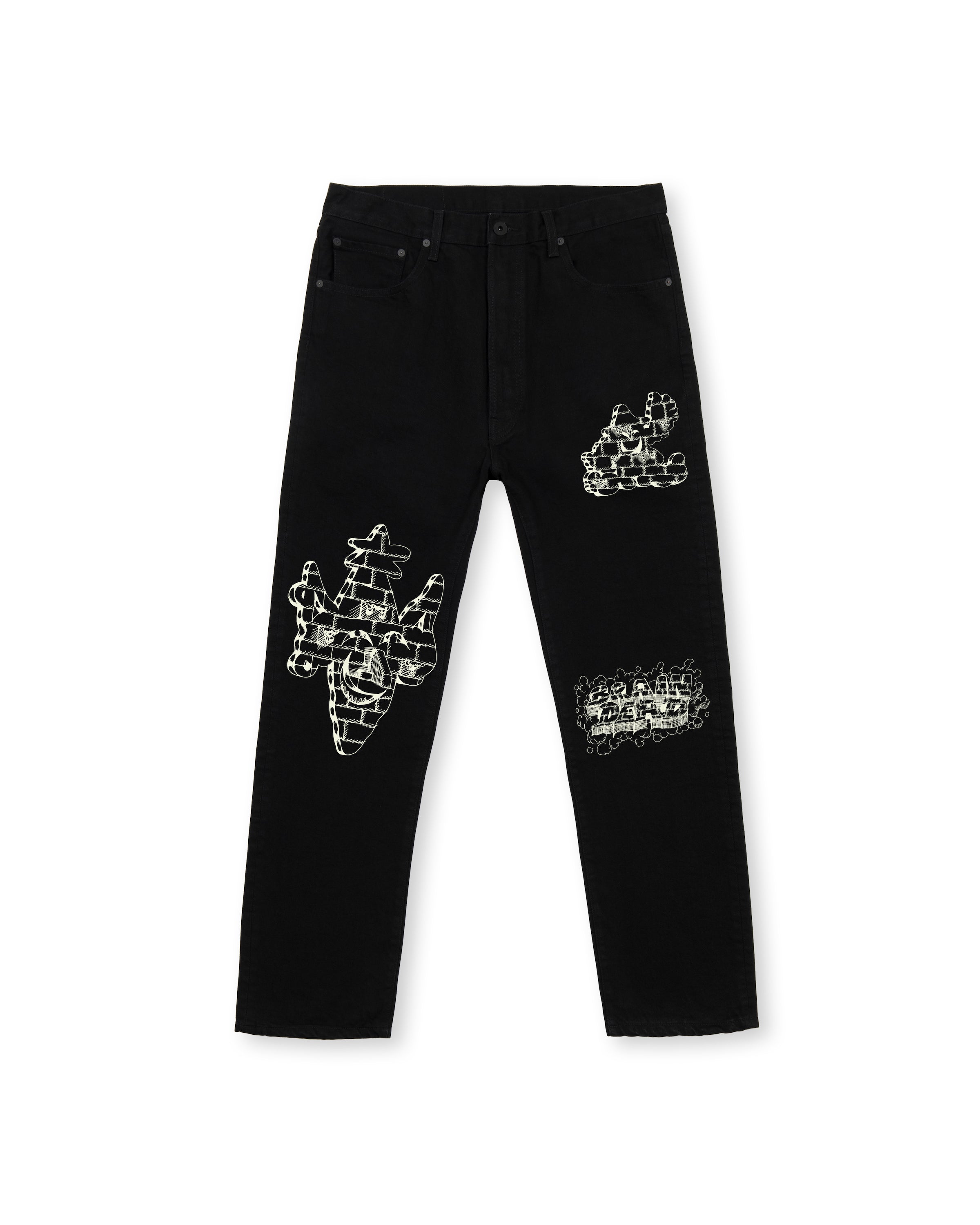 Kogan Printed Work Wear Straight Leg Denim - Rinsed Black