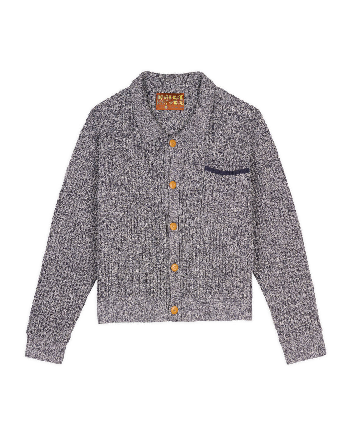 Rib Knit Button Up Sweater - Blue