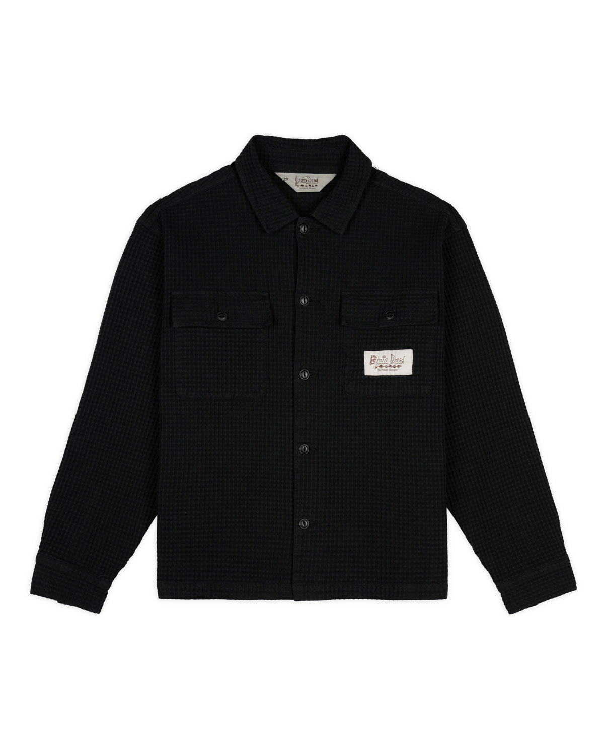 Waffle Button Front Shirt - Washed Black