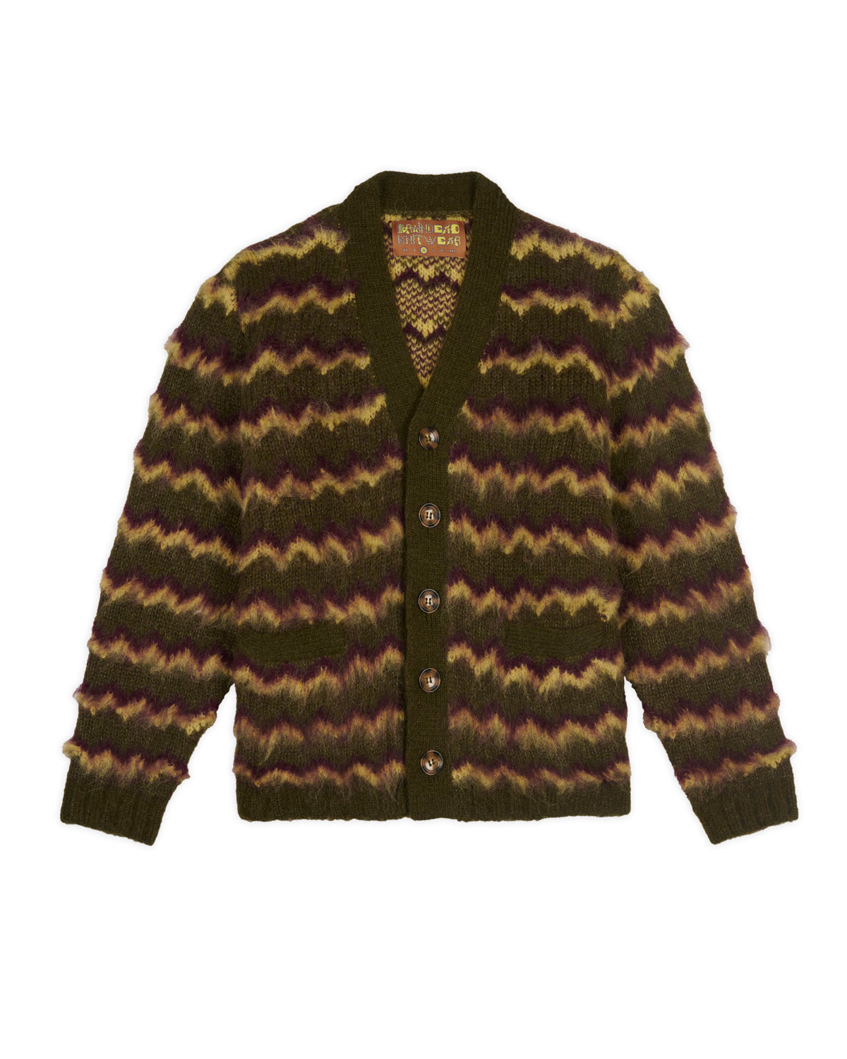 Zig Zag Striped Cardigan - Olive Multi